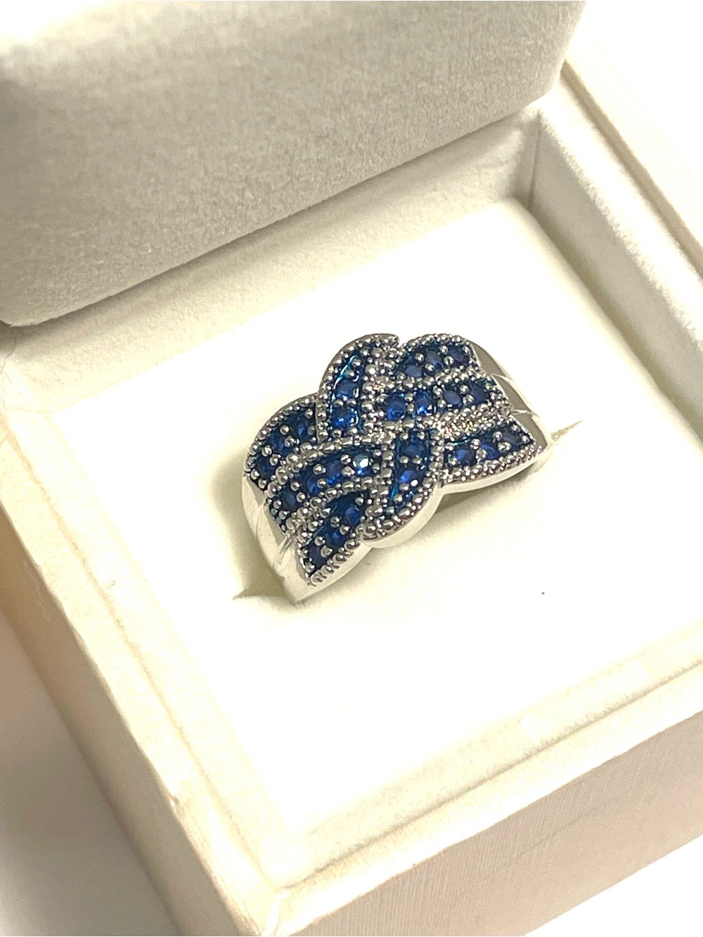Blue Pavé Knot Ring in Sterling Tone - Women's Jewelry